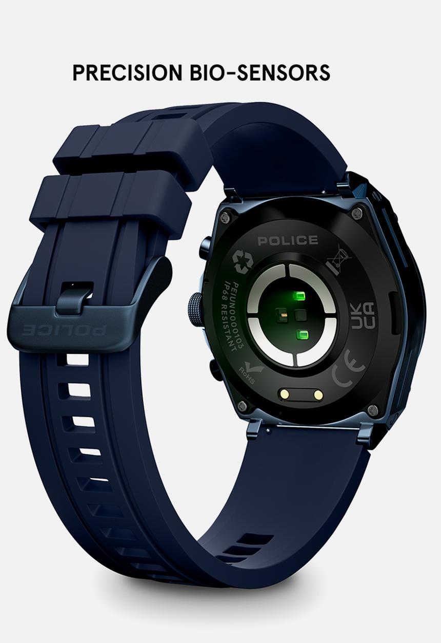 Police - Ip Blue Black Smartwatch Silicone Strap - Blue