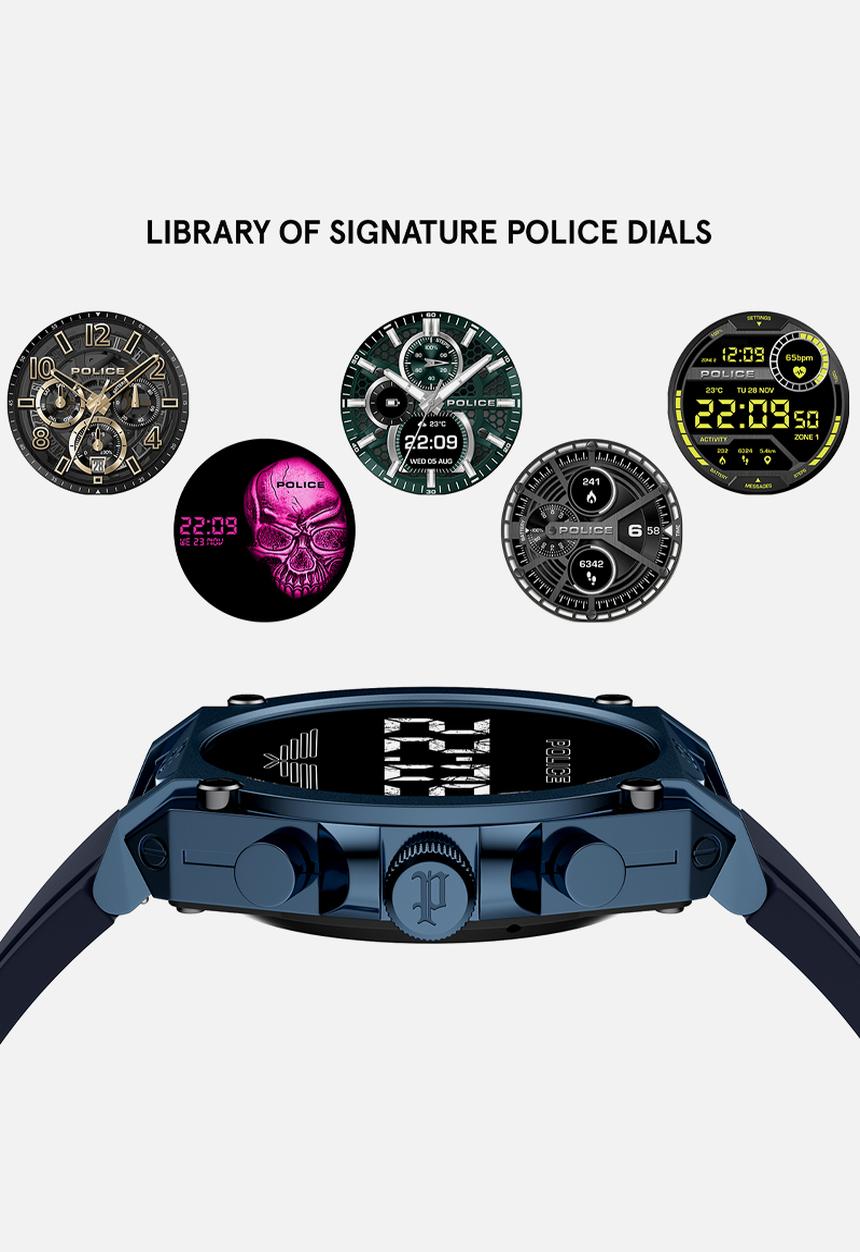 Police - Ip Blue Black Smartwatch Silicone Strap - Blue