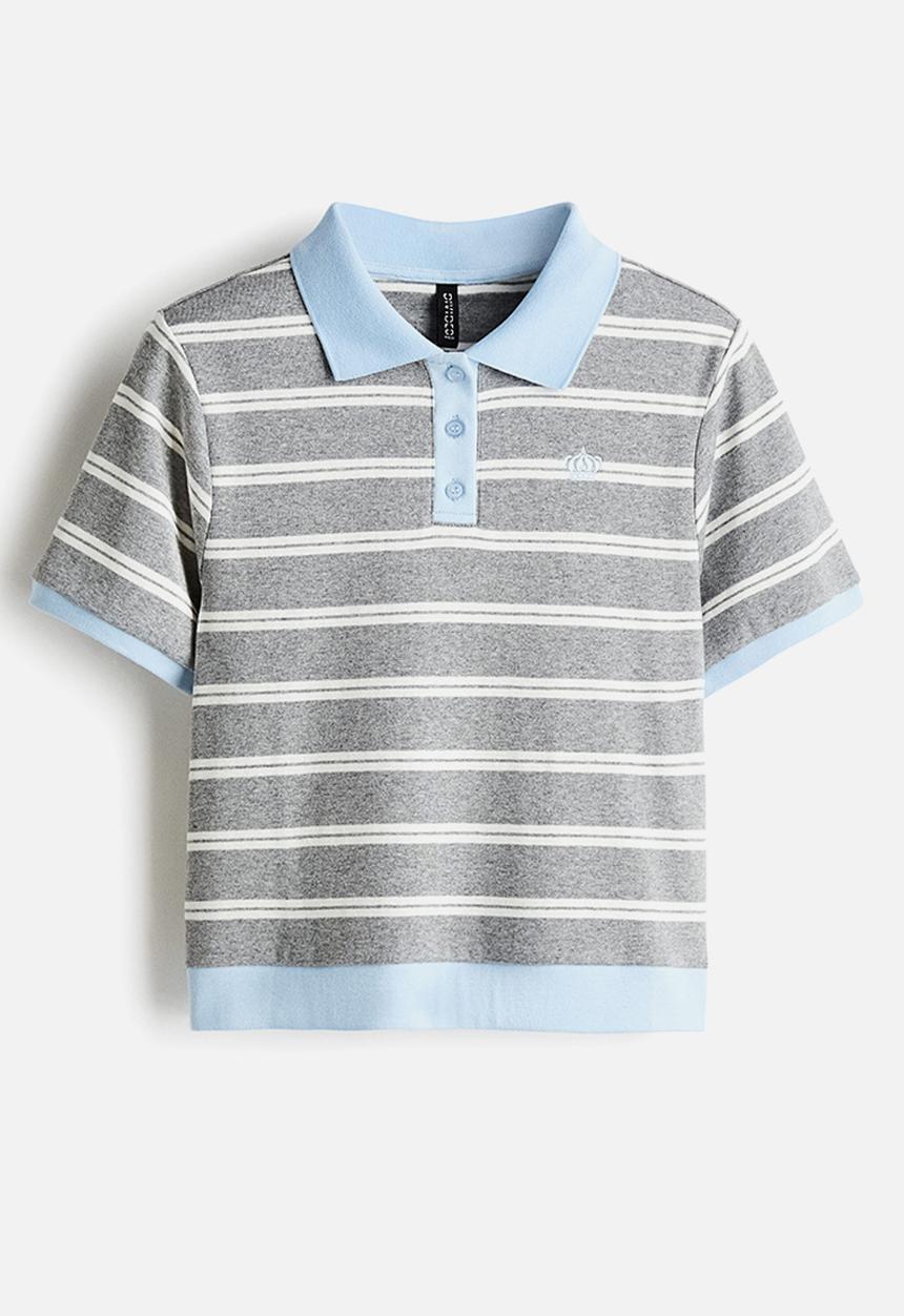 H&M - Cotton polo shirt - grey marl/striped
