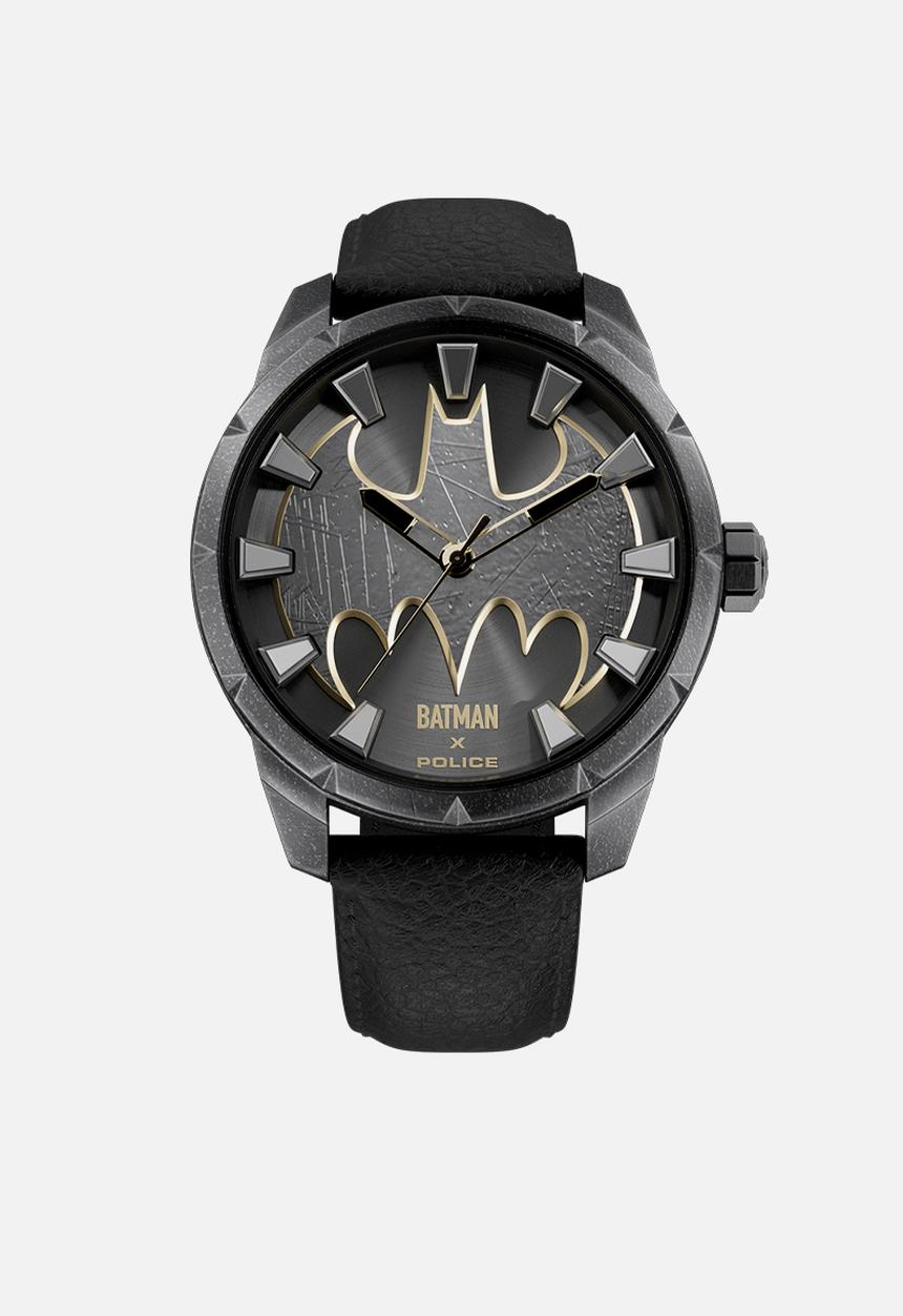 Police - Bat Ip Gun Case Gun Dial Blk Leather Strap +Box - Gunmetal