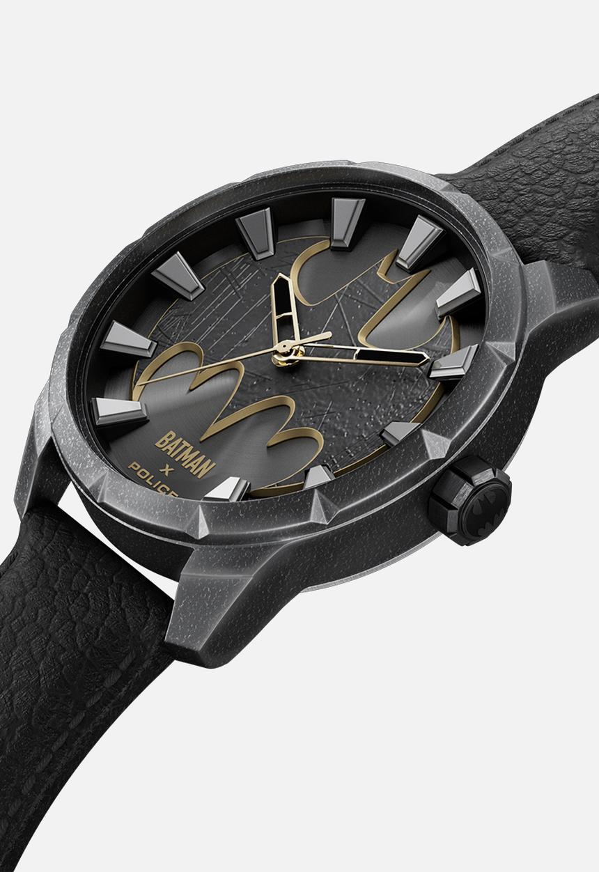 Police - Bat Ip Gun Case Gun Dial Blk Leather Strap +Box - Gunmetal