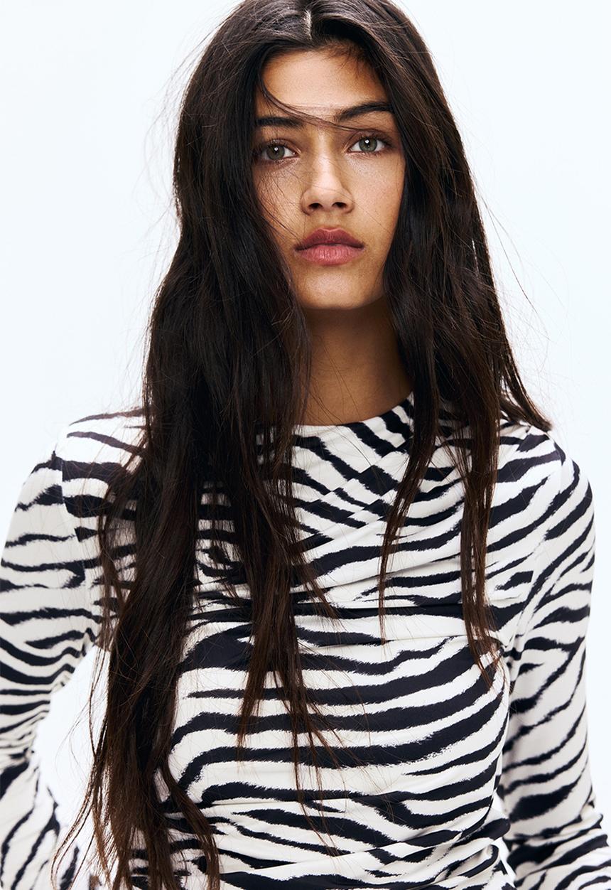 Draped top - white/zebra print - 1301658006
