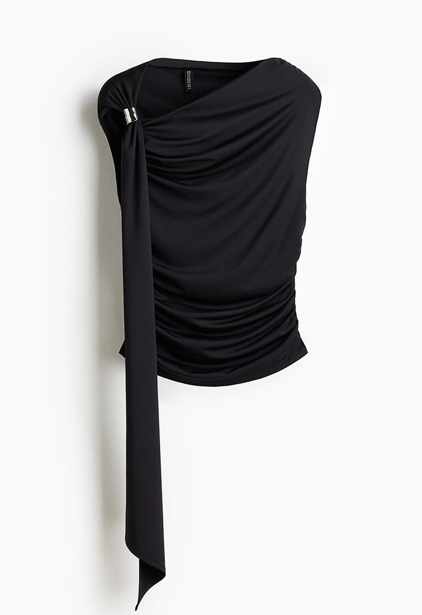 H&M - Draped cold-shoulder top - black