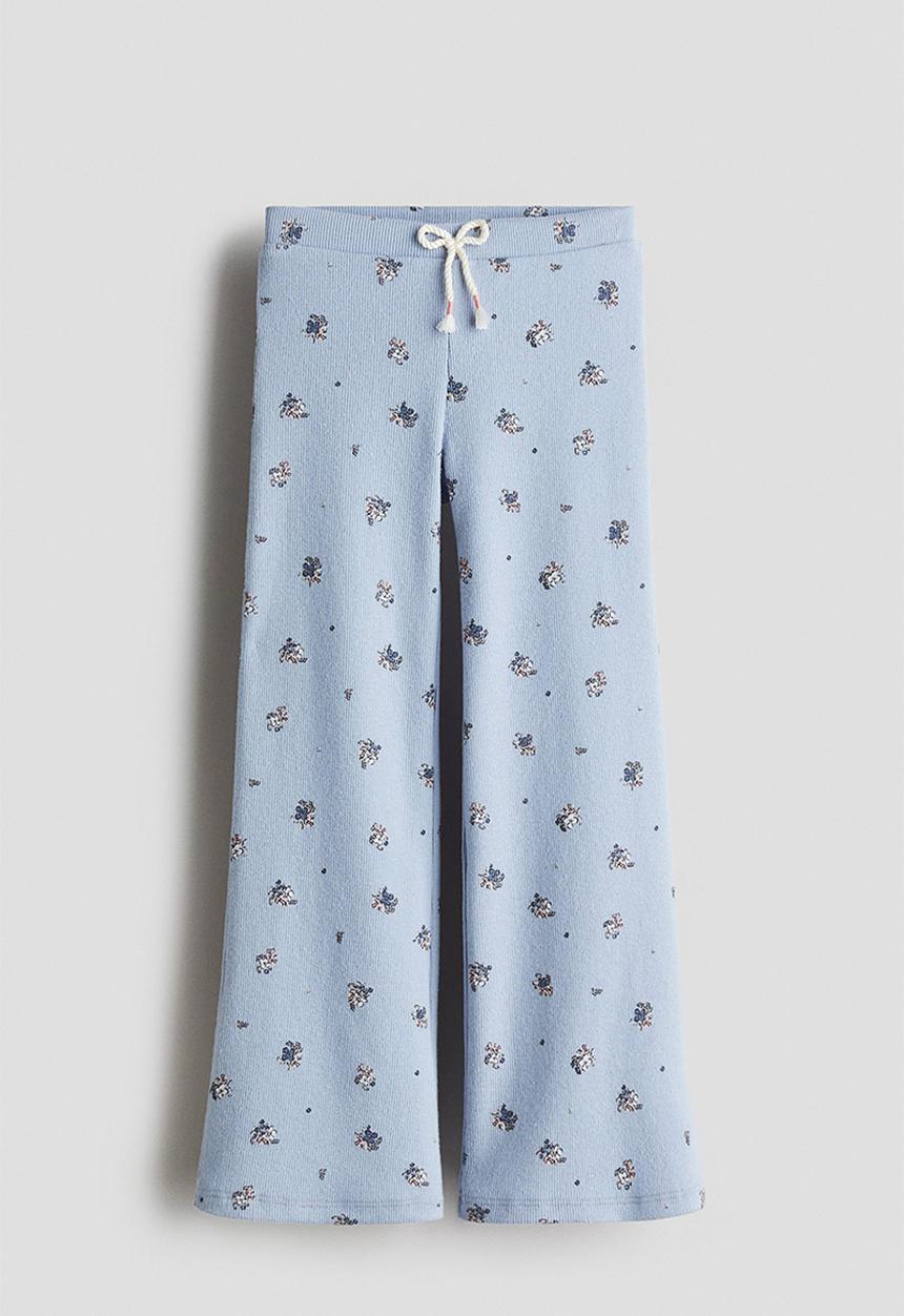H&M - Ribbed jersey leggings - light blue/floral