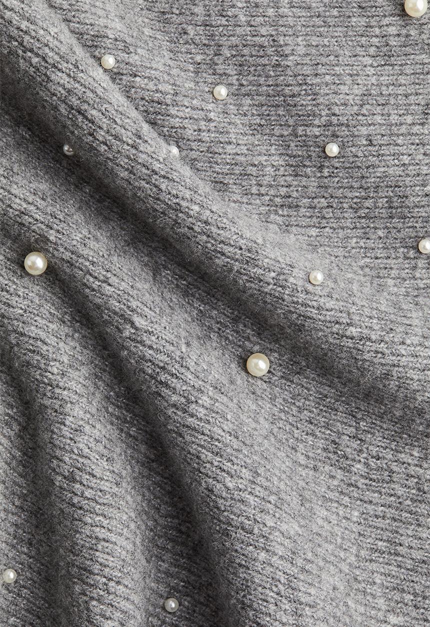 H&M - Bead-embellished bandeau top - grey marl