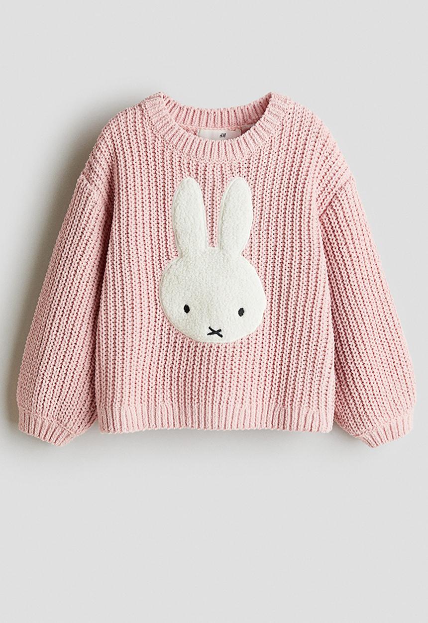 H&M - Appliqued chenille-knit jumper - light pink/miffy