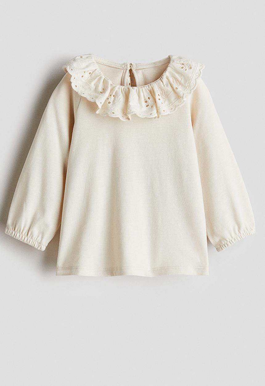 H&M - Broderie anglaise-collared top - light beige