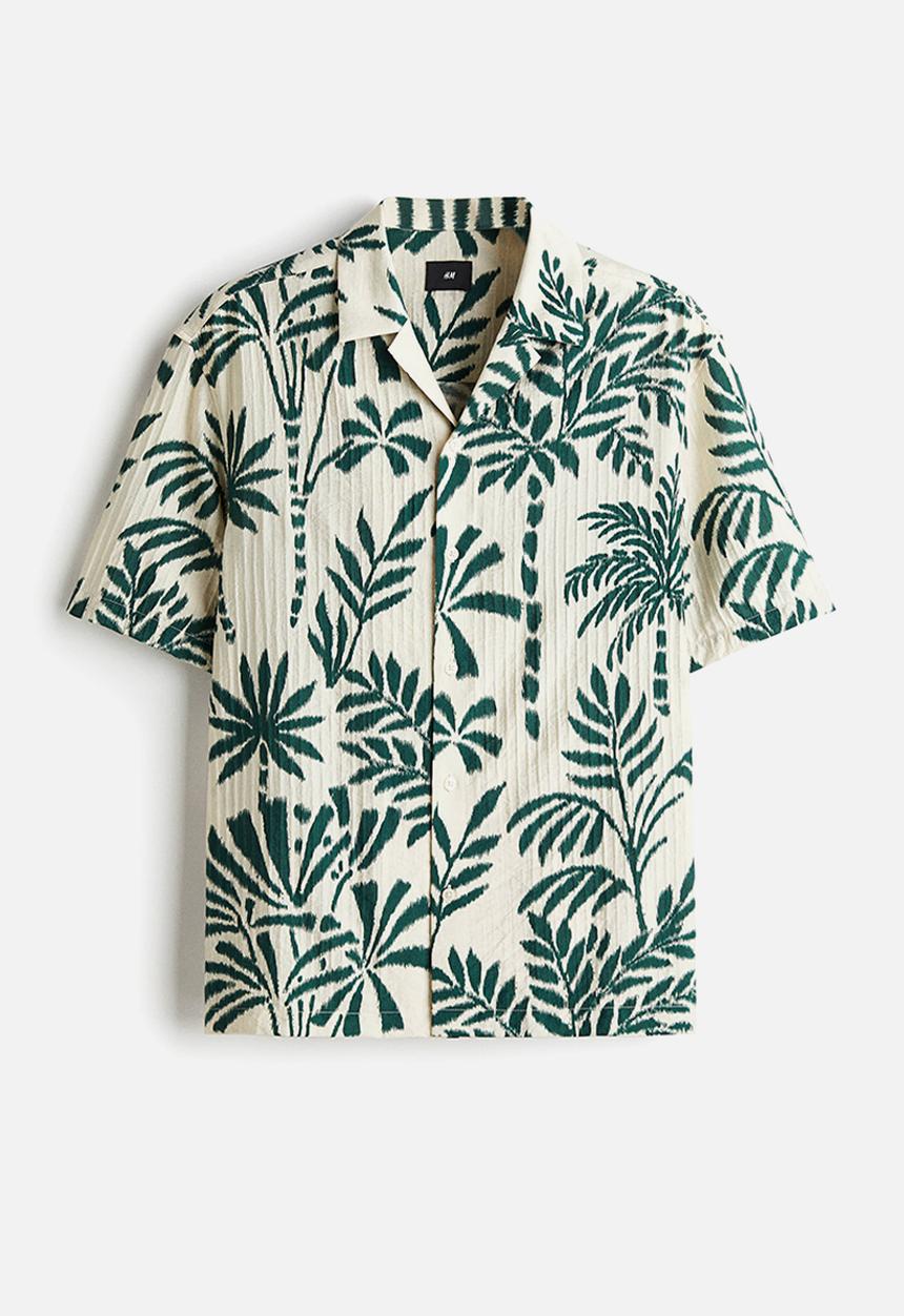 H&M - Regular fit textured resort shirt - white/green floral