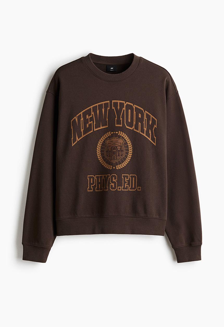 H&M - Loose fit sweatshirt - dark brown/new york