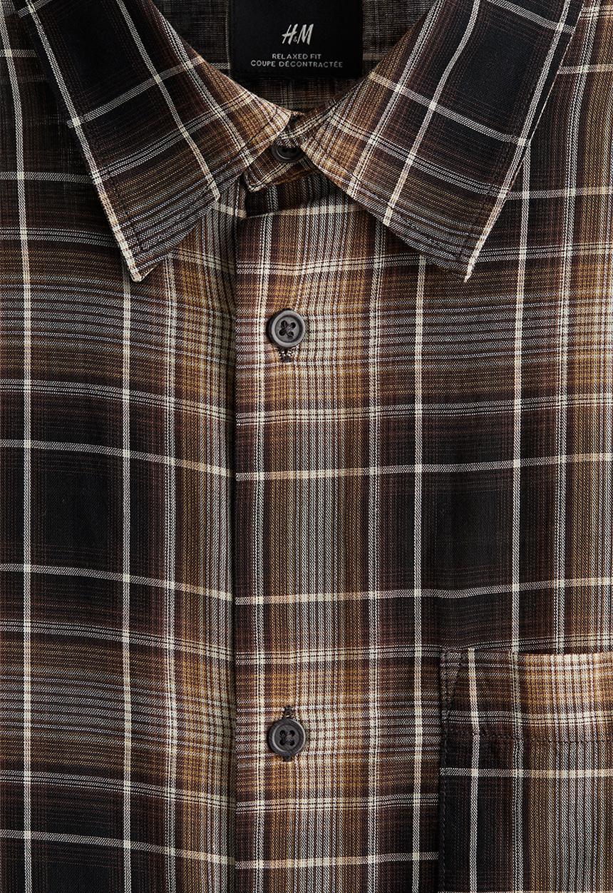 H&M - Relaxed fit short-sleeved shirt - brown/checked