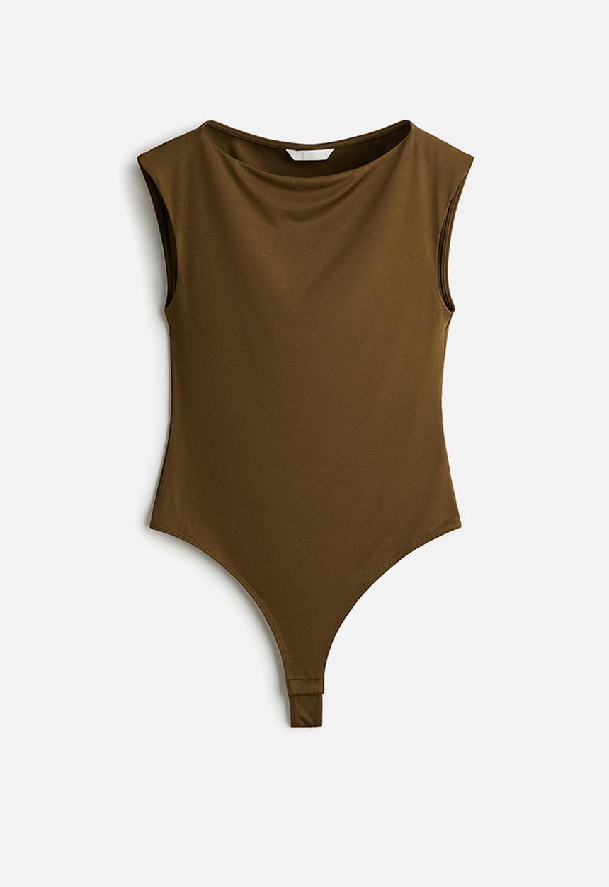 H&M - Boat-neck thong body - khaki green