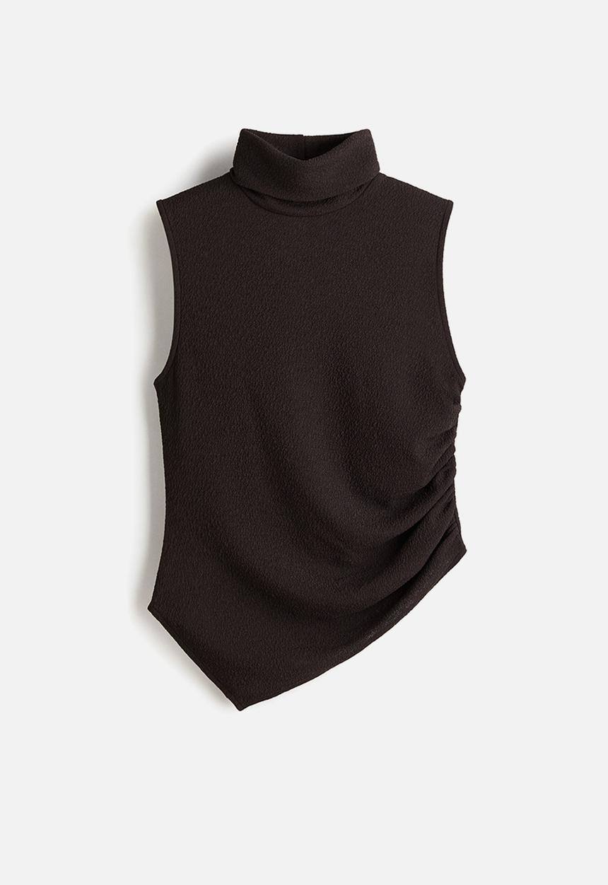 H&M - Draped polo-neck top - dark brown