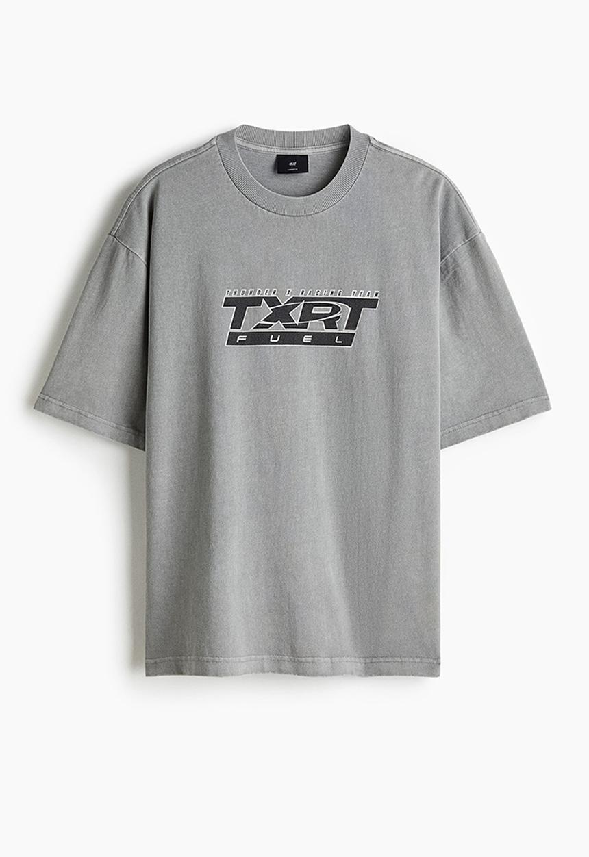 H&M - Loose fit washed T-shirt - grey/txrt