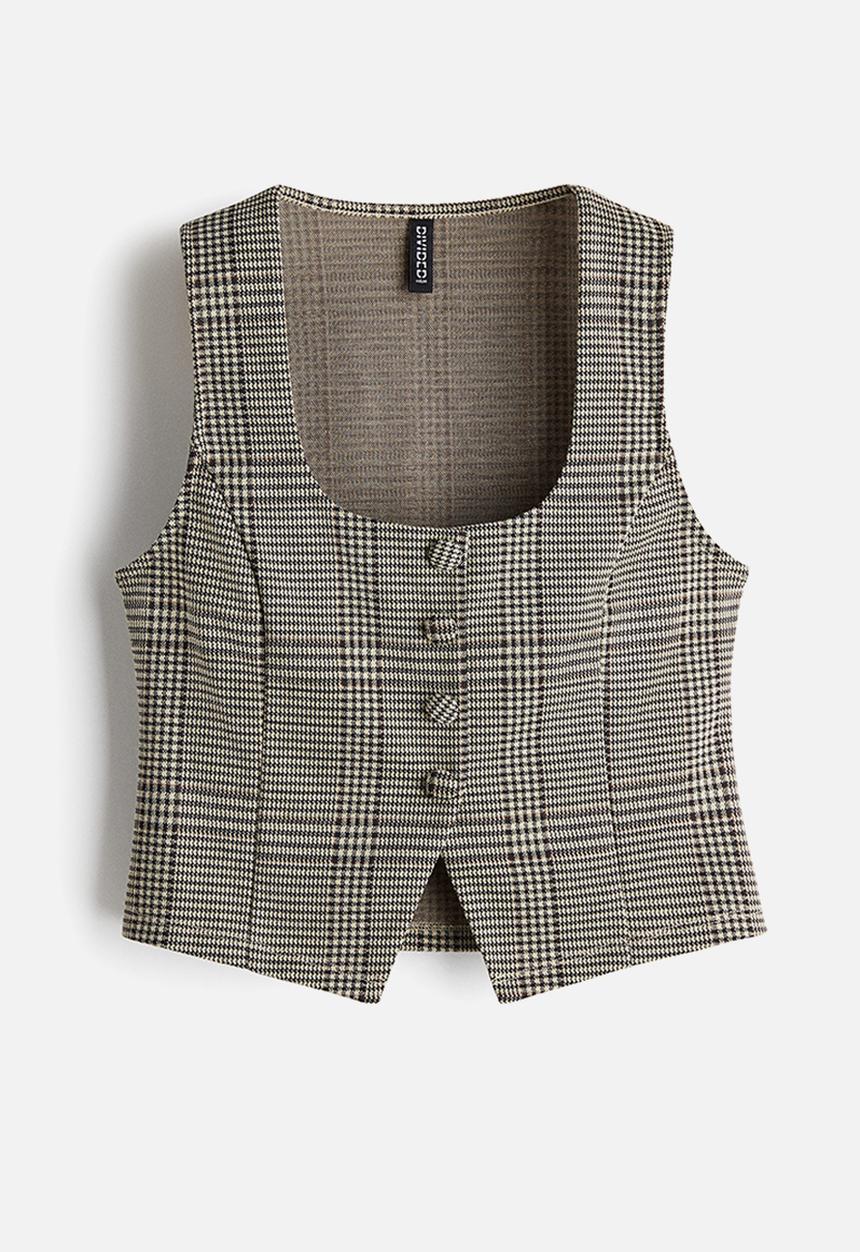 H&M - Jersey waistcoat - beige/checked