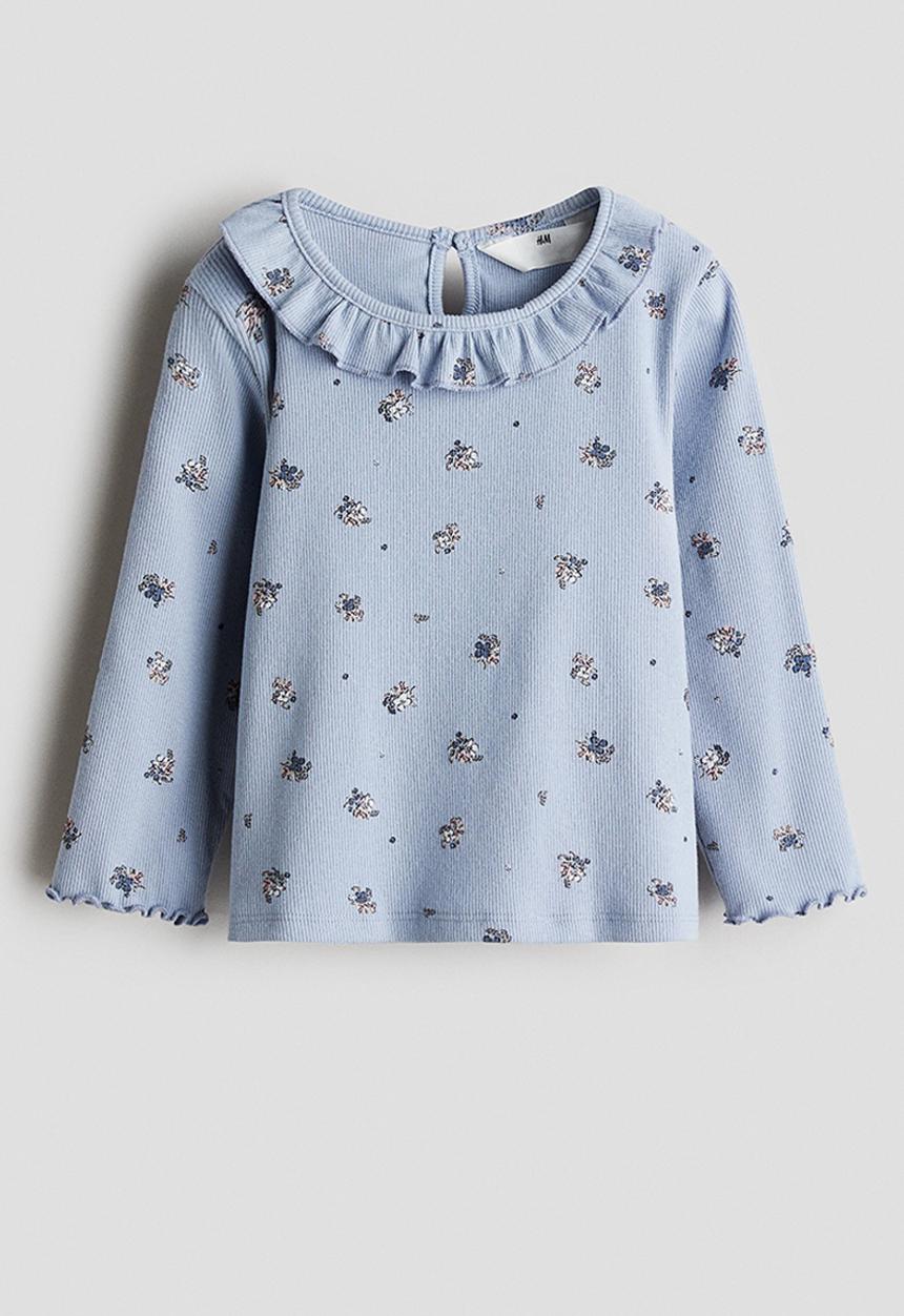 H&M - Ribbed jersey top - light blue/floral