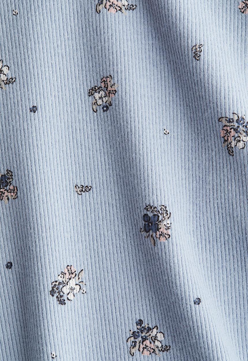 H&M - Ribbed jersey top - light blue/floral