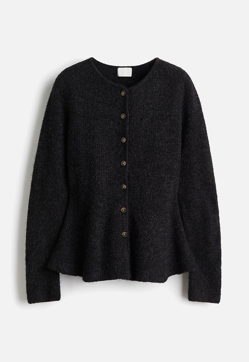 H&M - Rib-knit peplum cardigan - dark grey marl