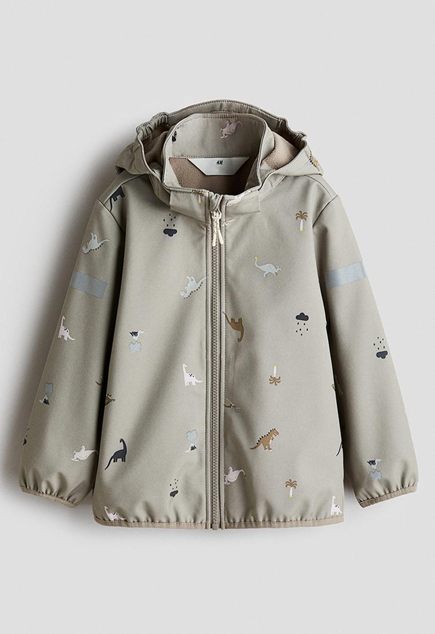 H&M - Water-resistant softshell jacket - greige/dinosaurs