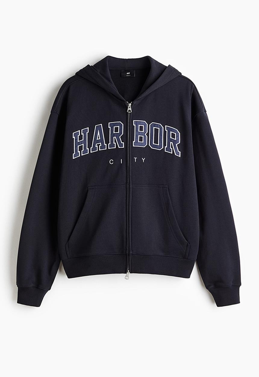 H&M - Loose fit zip-through hoodie - navy blue/harbor city