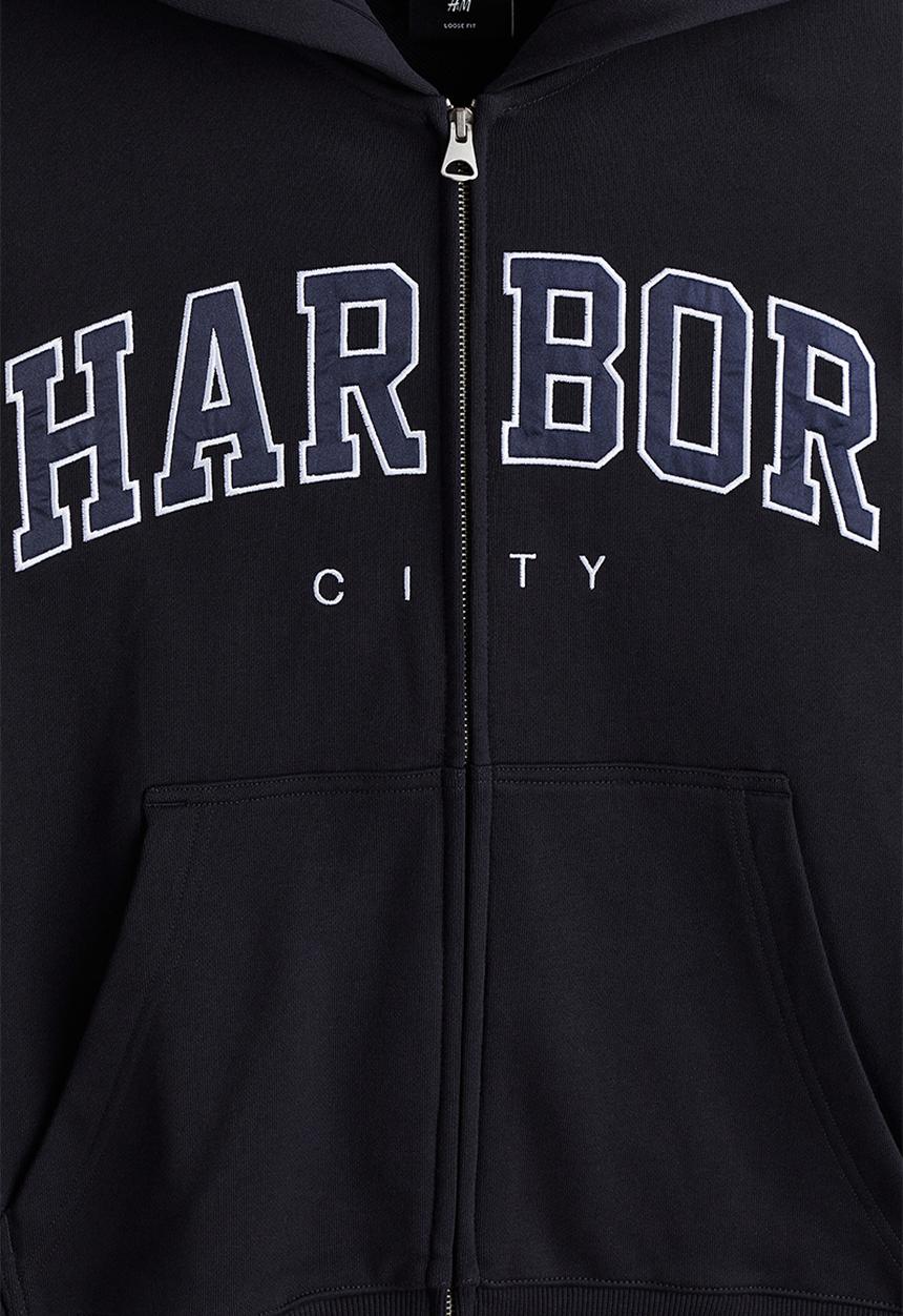 H&M - Loose fit zip-through hoodie - navy blue/harbor city