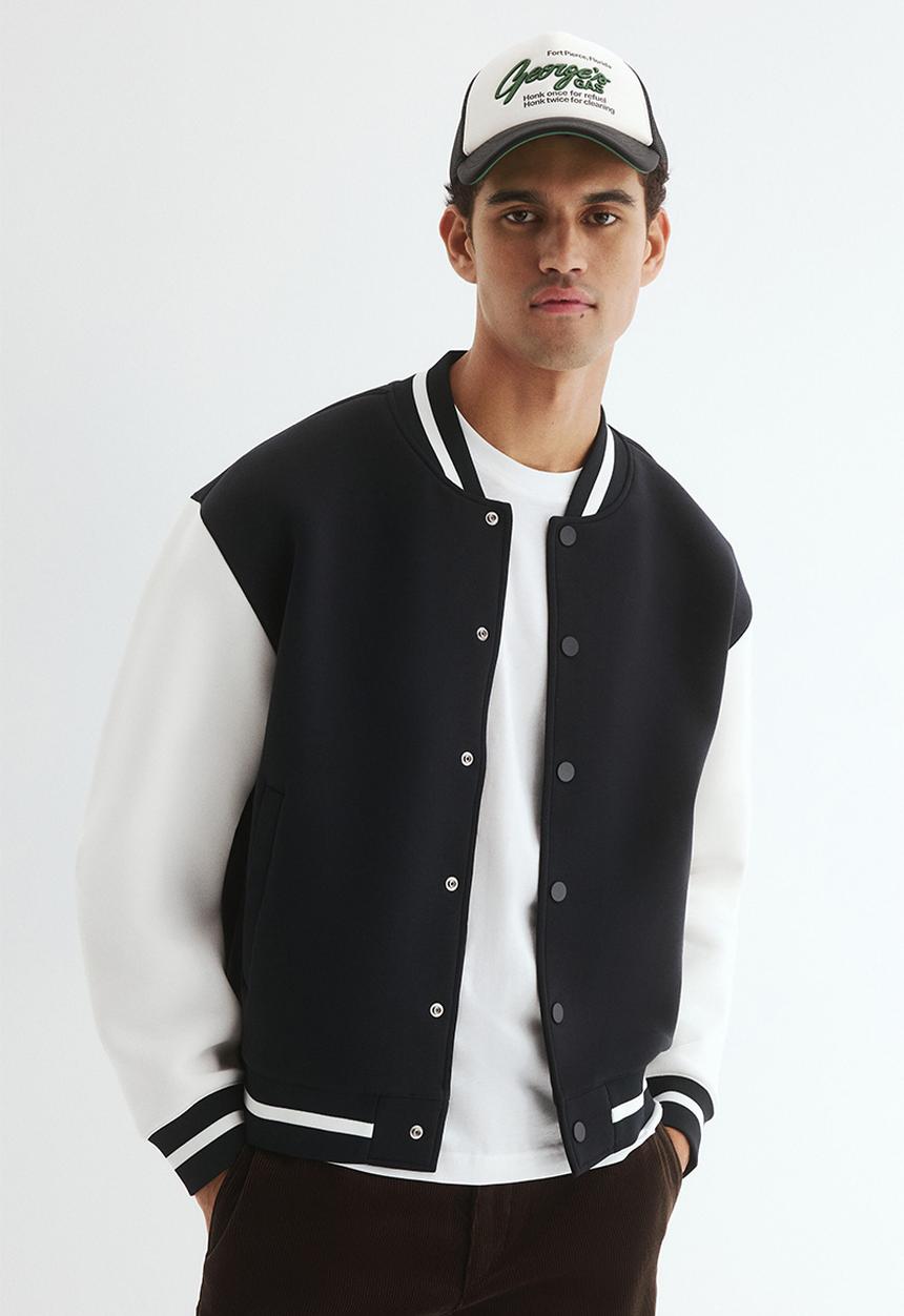H&M - Loose fit baseball jacket - black/white
