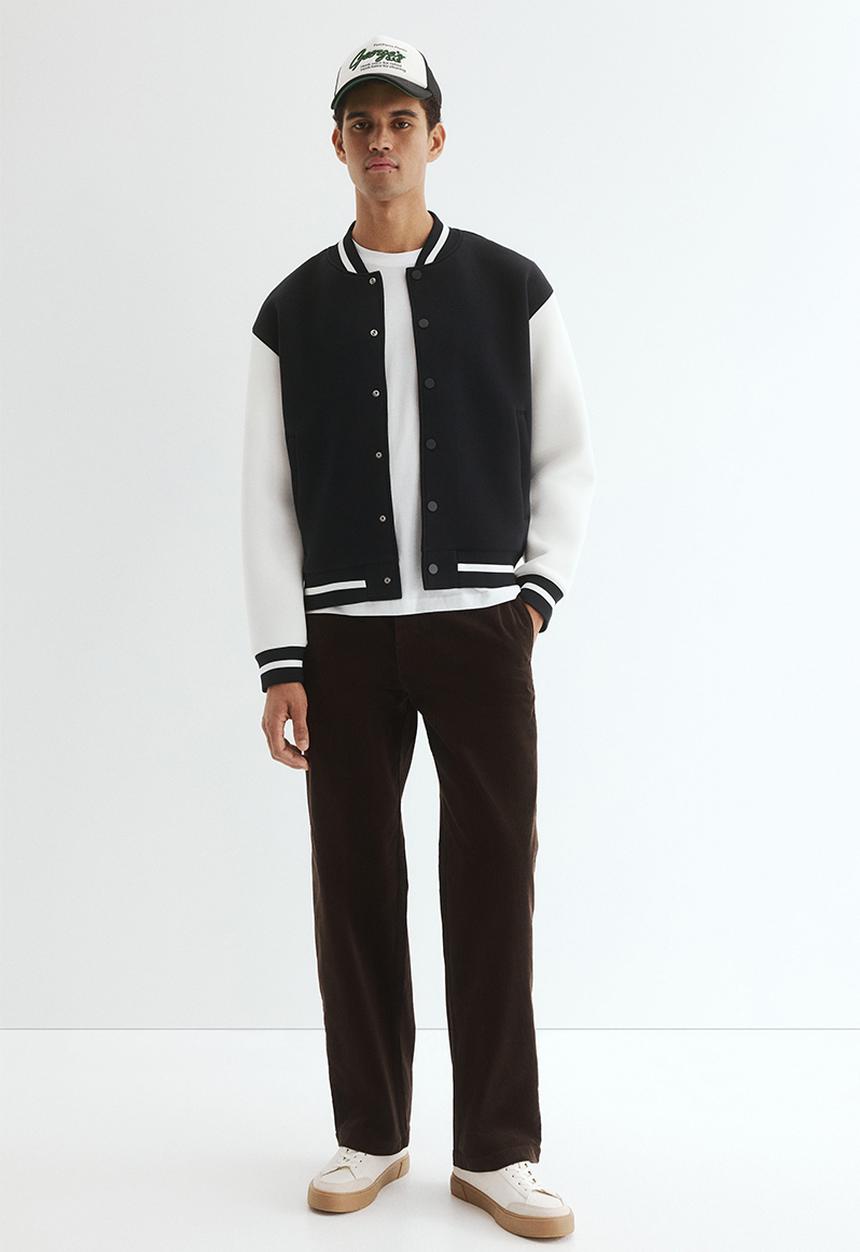 H&M - Loose fit baseball jacket - black/white