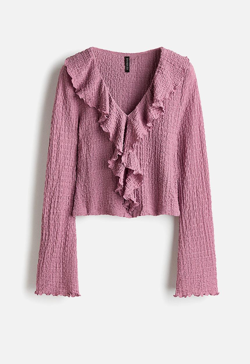 H&M - Frill-trimmed v-neck top - pink