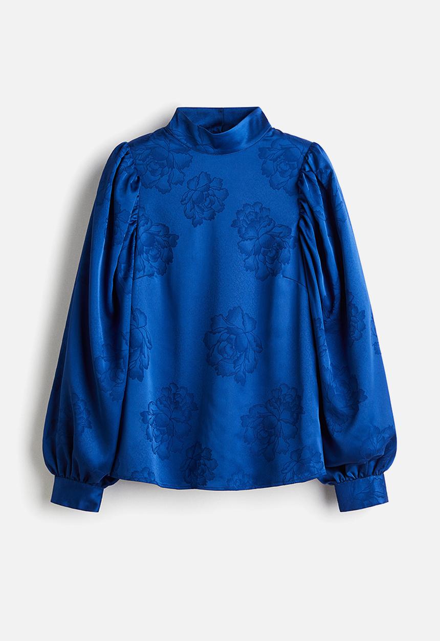 H&M - Jacquard-weave blouse - bright blue/floral