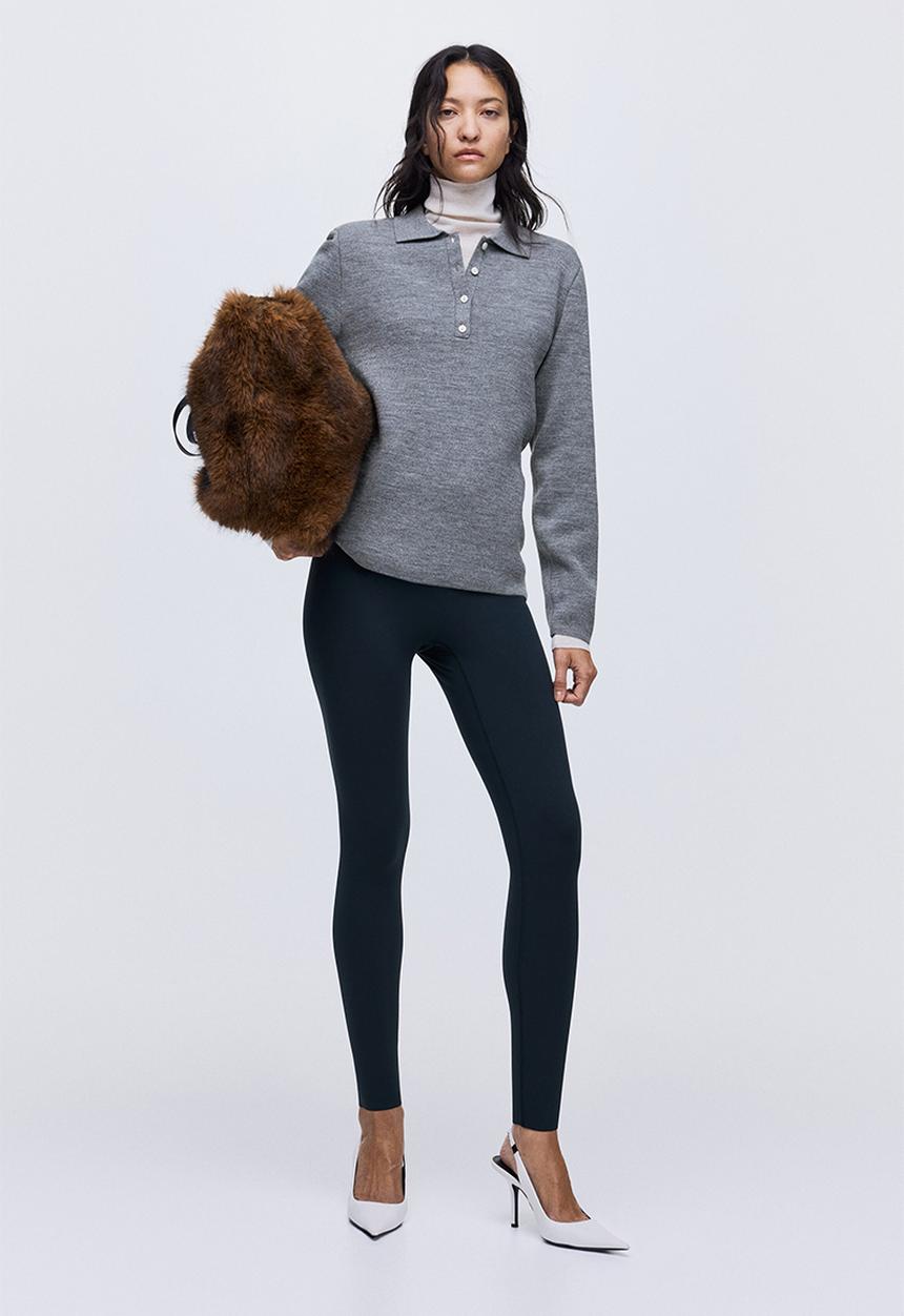 H&M - Shoulder-pad polo jumper - grey marl