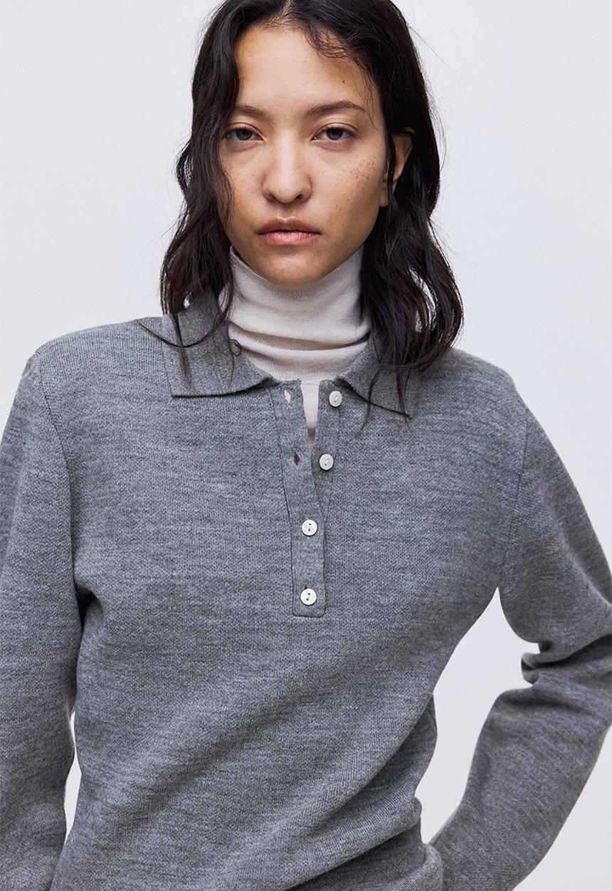 H&M - Shoulder-pad polo jumper - grey marl