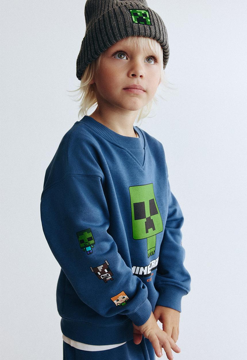 H&M - 2-piece printed sweatshirt set - blue/minecraft