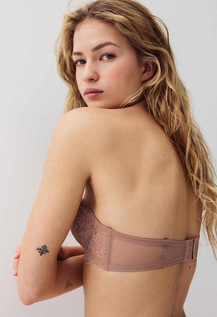 H&M - Padded lace balconette bra - light brown