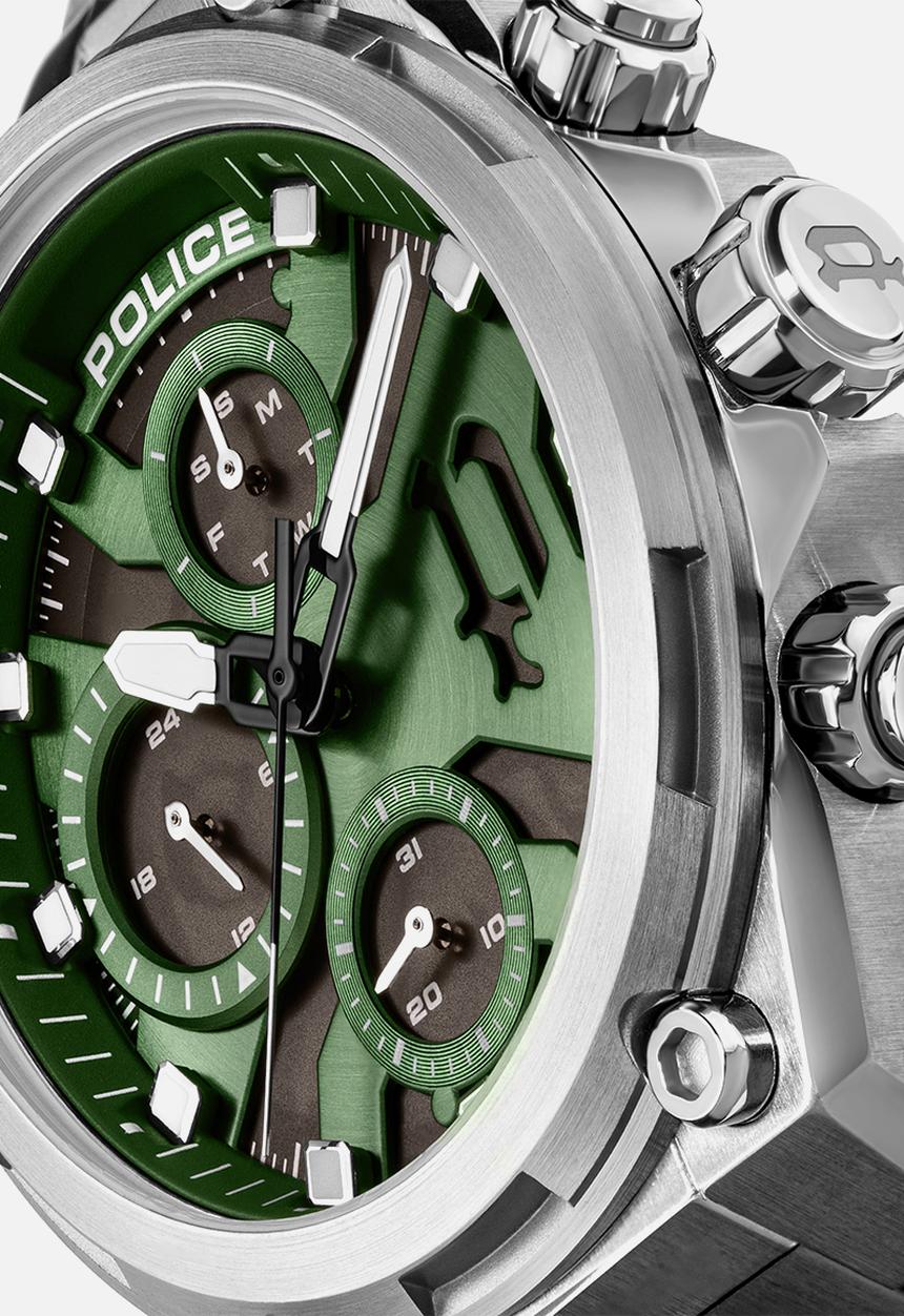 Police - Steel Case Green Dial Bracelet Strap - Silver