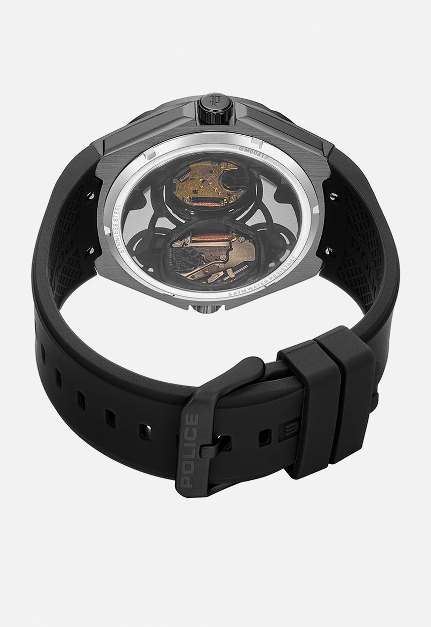 Police - IP Gun Case Gun Dial Black Silicone Strap - Black/Grey
