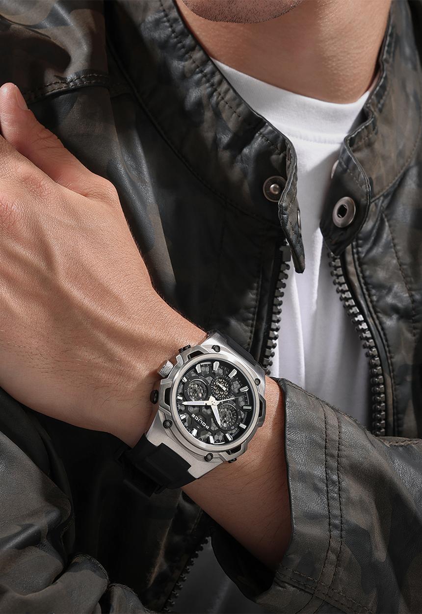Police - Steel Case Blk and Silver Dial Rubber Strap - Silver/Black
