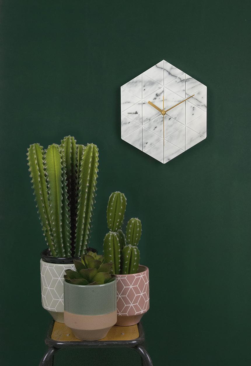 Present Time - Marble hexagon wall clock