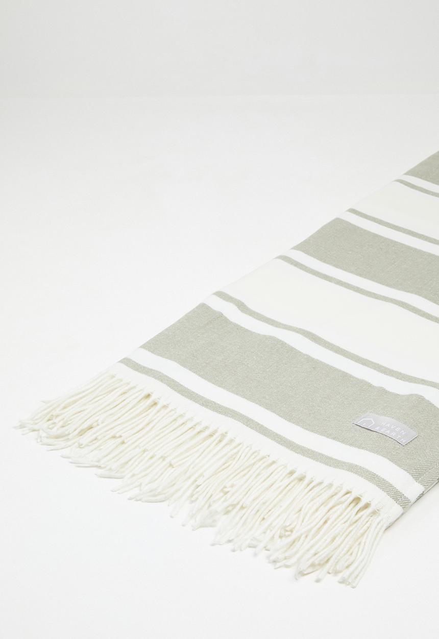 Haven & Earth  - Melody Stripe Throw - Olive/Natural