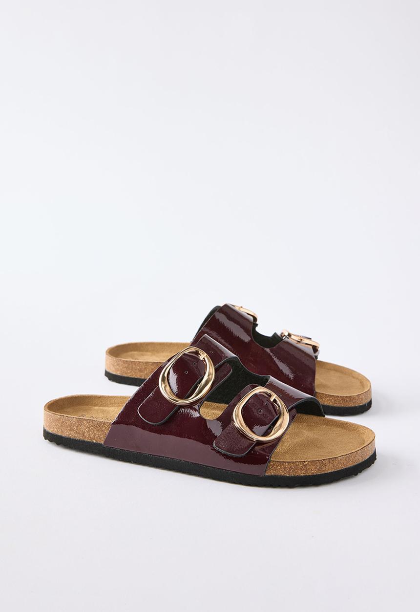 Cotton On - Rex double buckle slide - burgundy/molten/gold