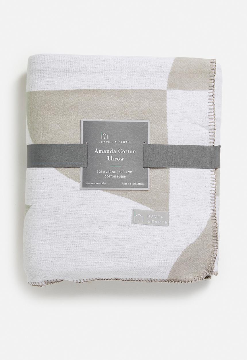 Haven & Earth  - Amanda Cotton Bed Throw - Cobblestone/White