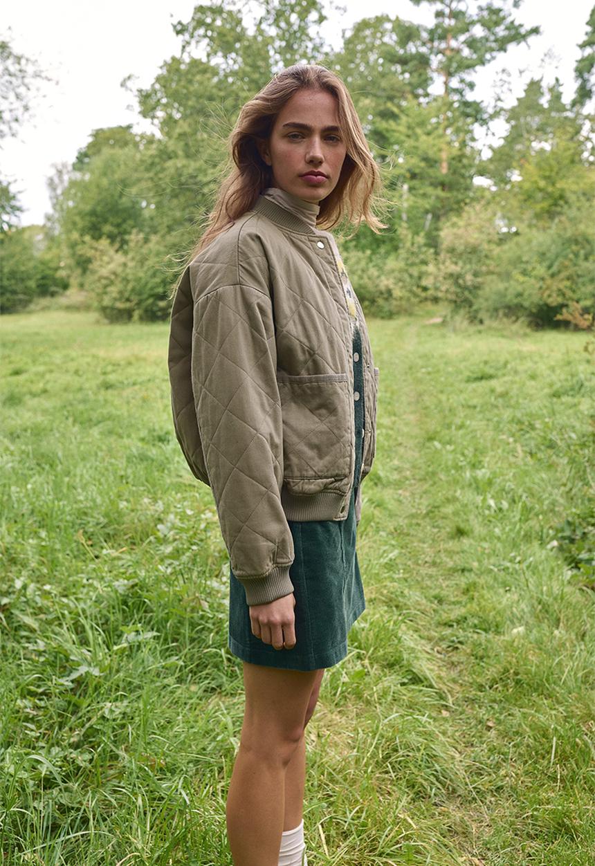 Quilted bomber jacket - khaki green - 1303356001