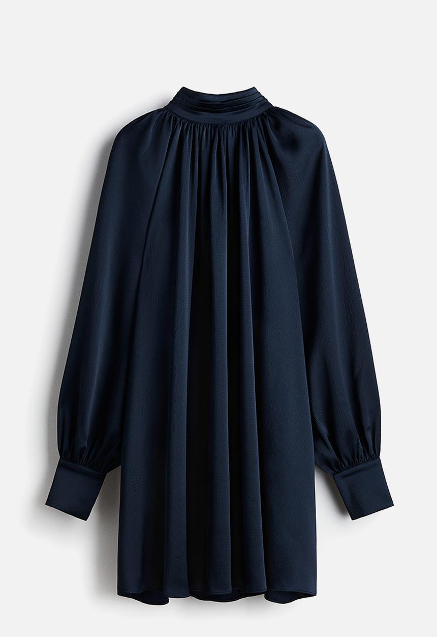 H&M - Scarf-detail satin dress - navy blue