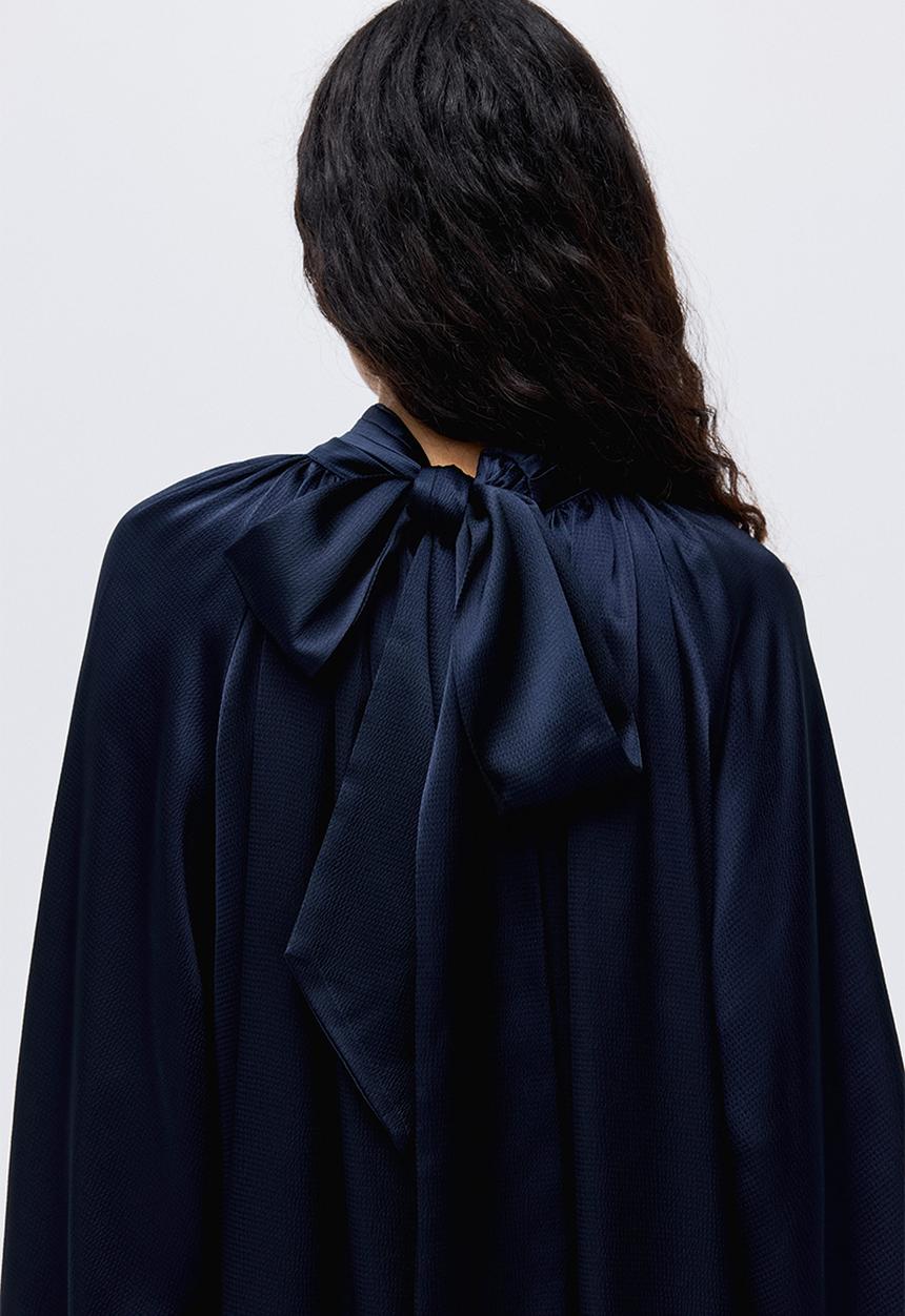Scarf-detail satin dress - navy blue - 1306622003