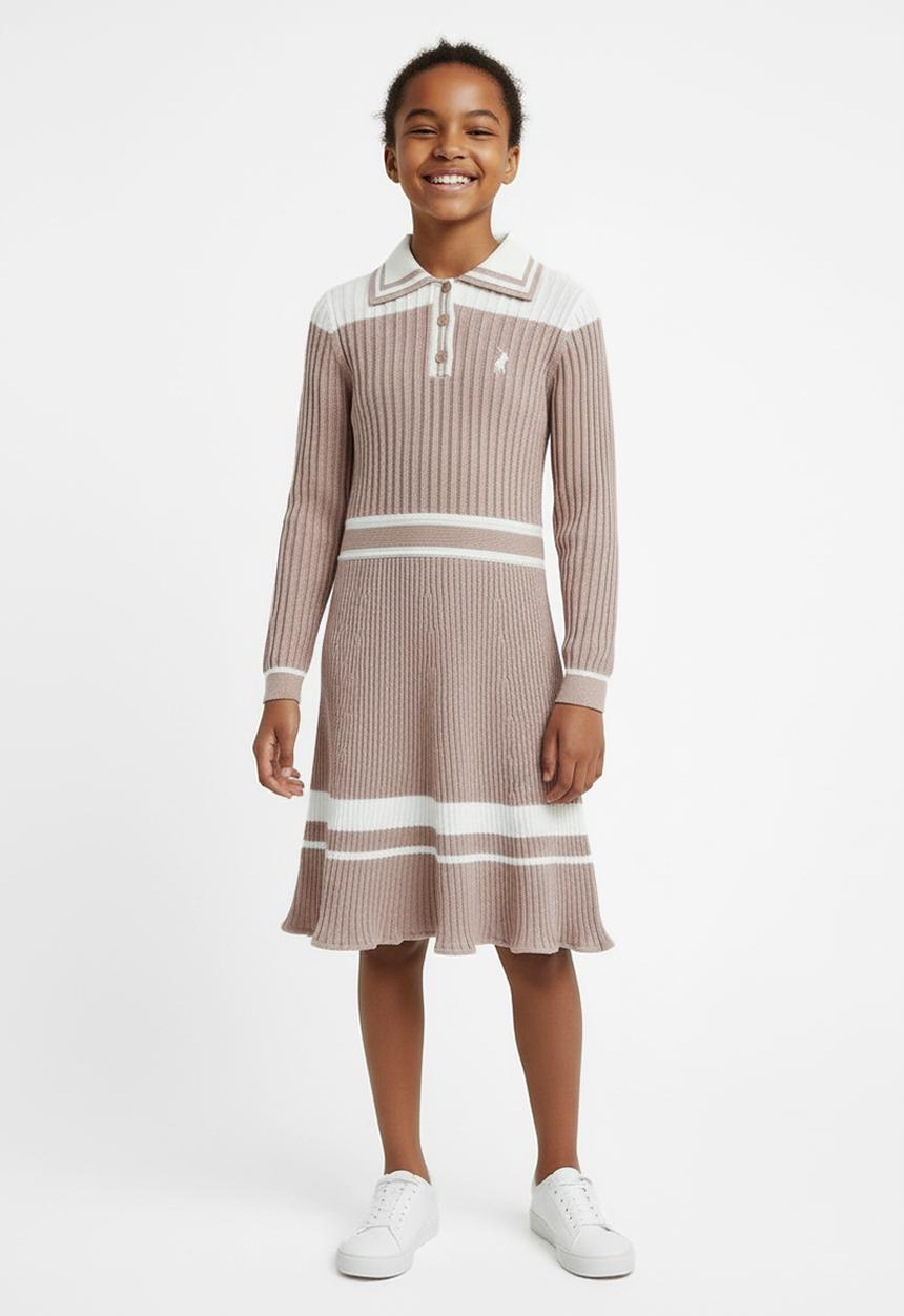 POLO - Ava knitted colour blocked dress - rose taupe