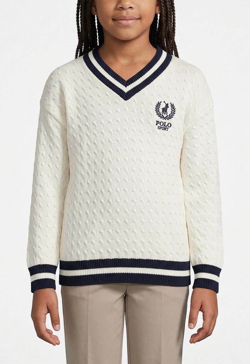 POLO - Amara v neck cable knit - off white