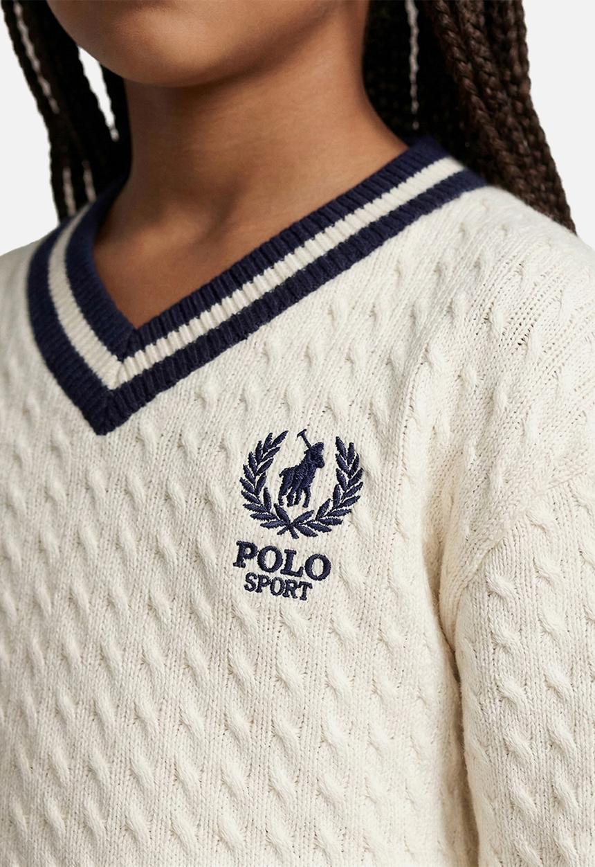 POLO - Amara v neck cable knit - off white