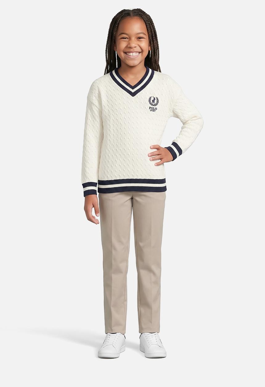 POLO - Amara v neck cable knit - off white