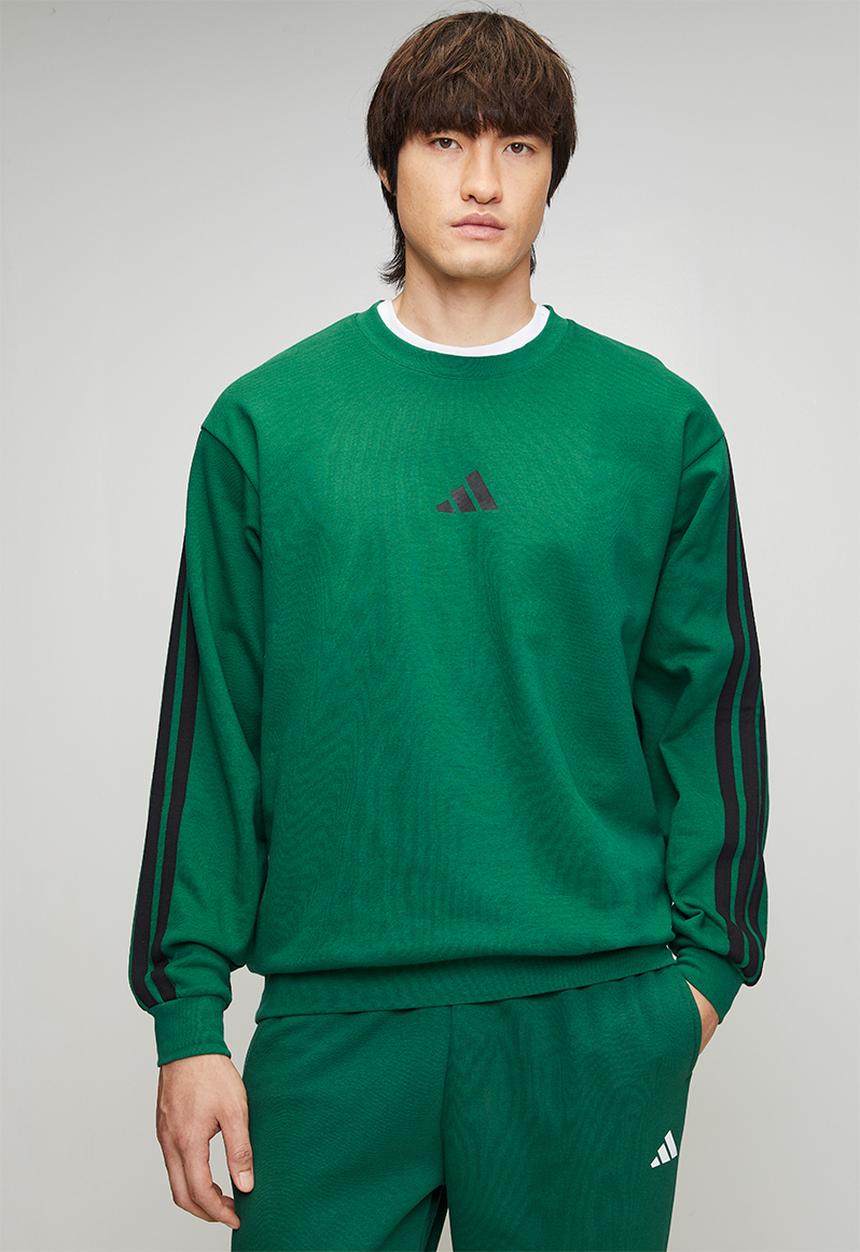 adidas Performance - 3Stripe FL Crew Sweatshirt  - College GREEN