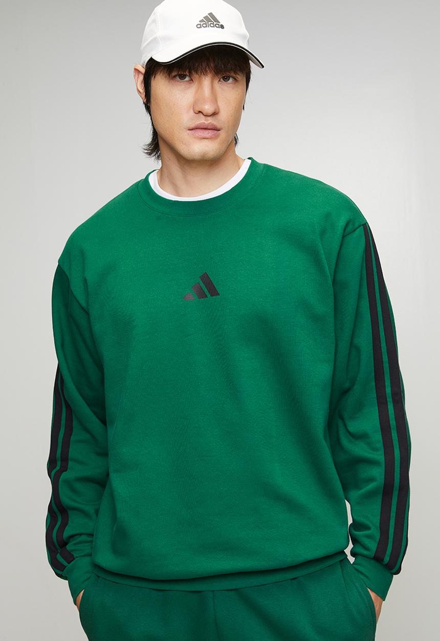 adidas Performance - 3Stripe FL Crew Sweatshirt  - College GREEN