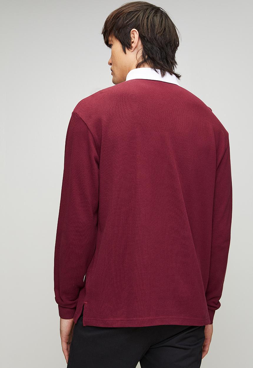 adidas Performance - Small Logo Pique L/S Polo Shirt  - shadow red / white