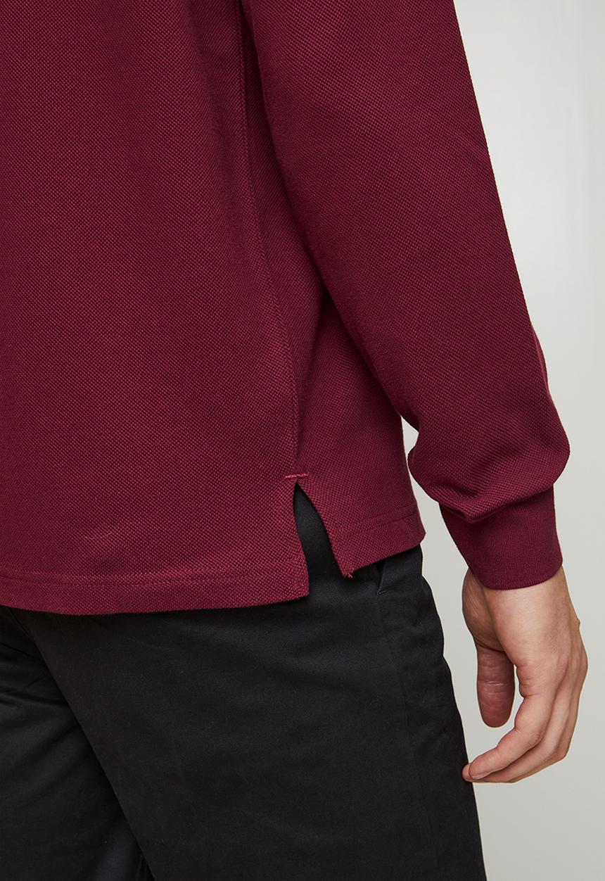 adidas Performance - Small Logo Pique L/S Polo Shirt  - shadow red / white